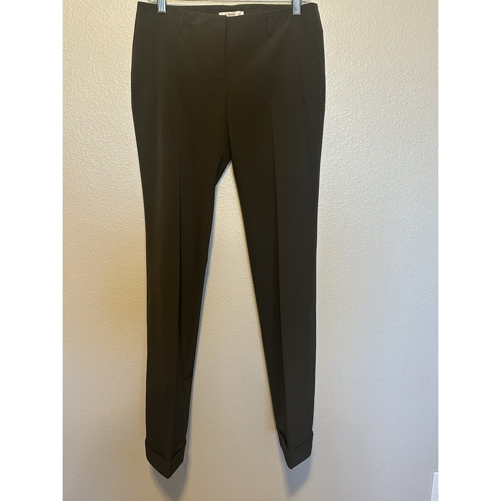 PRADA Women sz. 42 Brown Taupe Techno Stretch Straight Cuffed Pants Made Italy